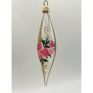 Gorgeous Vintage Hand Painted Ornament Pink Roses & Gold Accents